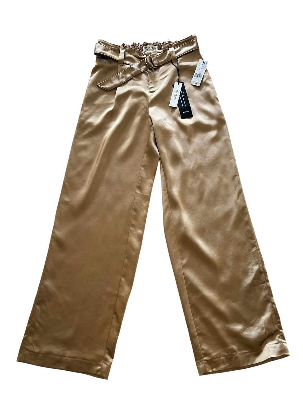 Liverpool Los Angeles Gold Satin Like High Waisted Wide Leg Pants w/Belt- S